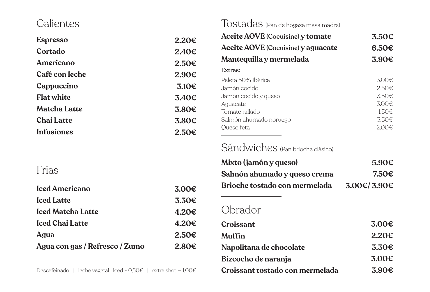 95 Café Menu